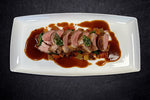 Scotch Lamb Loin Fillets with Ratatouille, Wilted Spinach and Basil infused Lamb Sauce