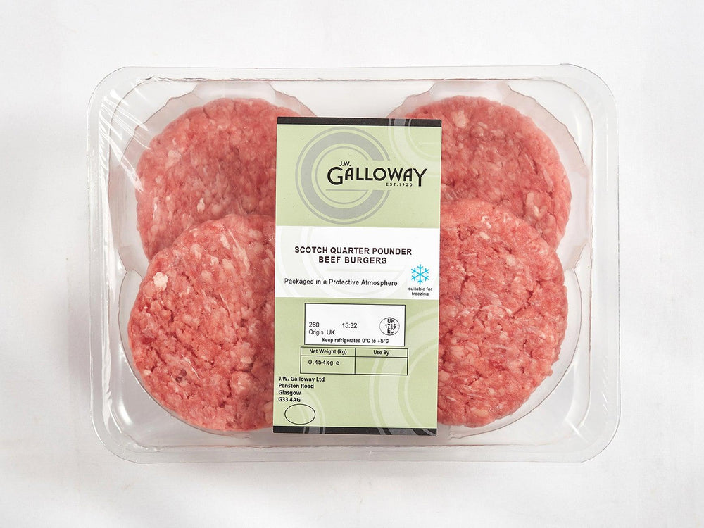 
                  
                    Load image into Gallery viewer, Scotch Quarter Pounder Beef Burgers (454g) - JW Galloway
                  
                